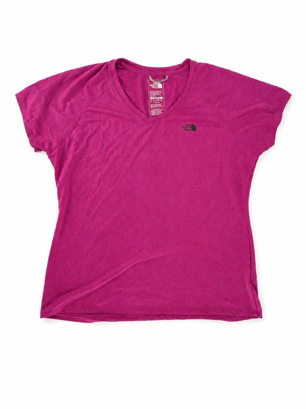 The North Face FlashDry Heathered Magenta Short Sleeve V-Neck Athletic Top XL